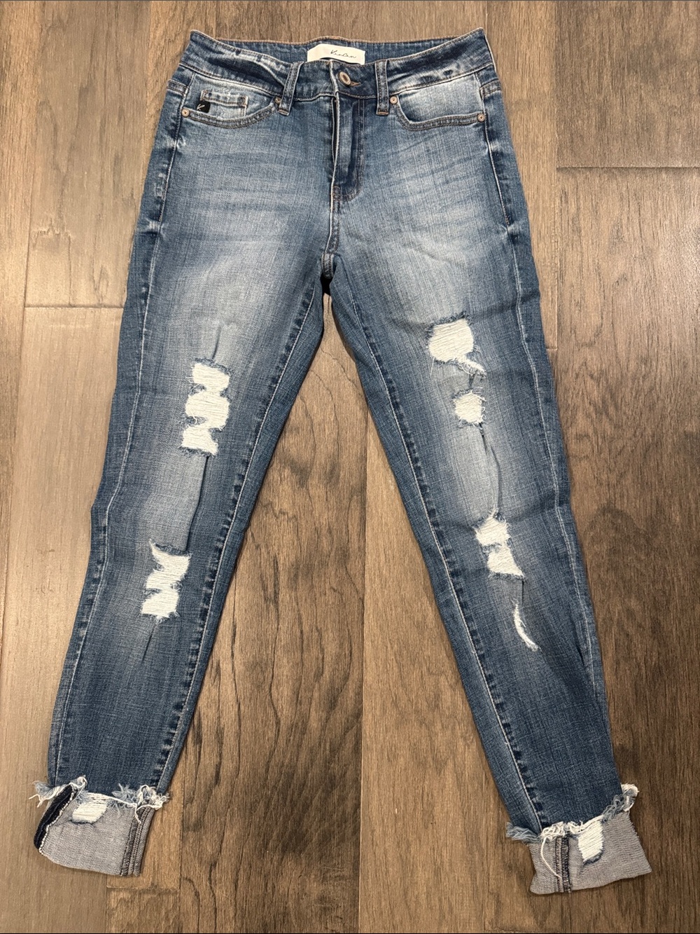 KanCan Distressed Mid-Blue Boyfriend Jeans